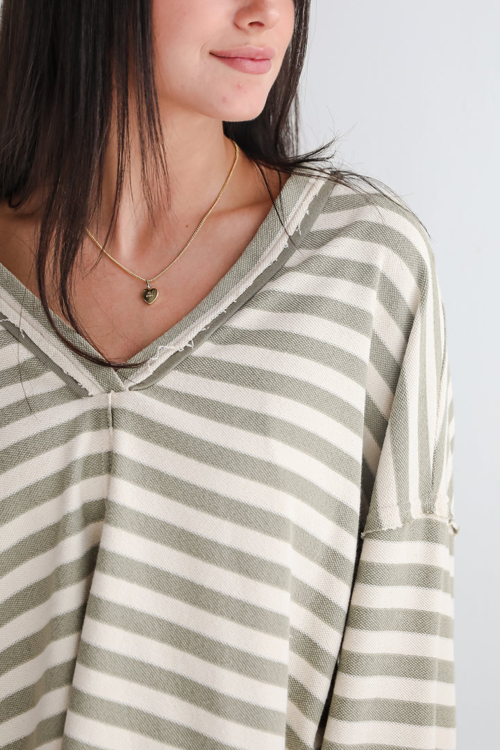 Iconic Composure Light Olive Striped Top