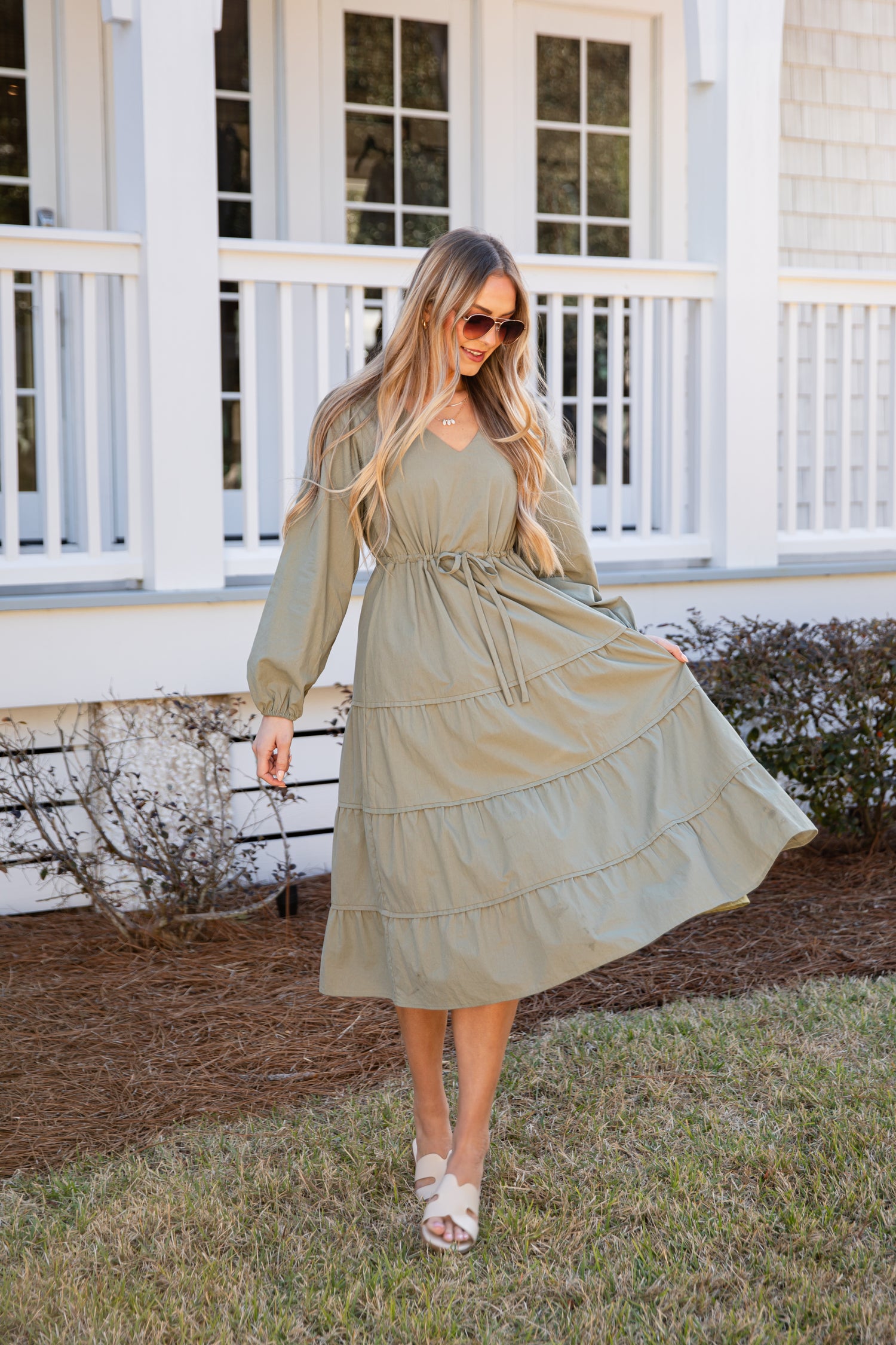 Olive Aura Tiered Maxi Dress | Trendy Women's Dress | ShopDressUp Light Olive / Large Olive Aura Tiered Maxi Dress | Trendy Women's Dress | ShopDressUp Light Olive / Large