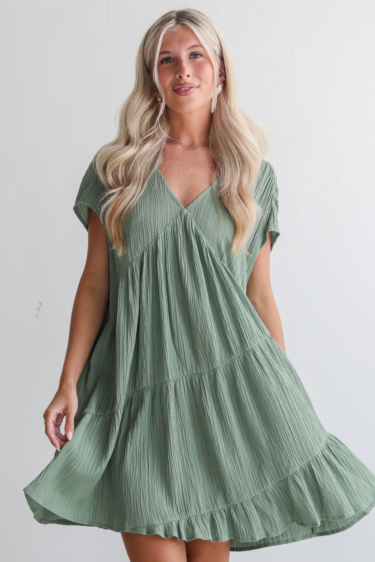 Pleasant Personality Olive Tiered Mini Dress