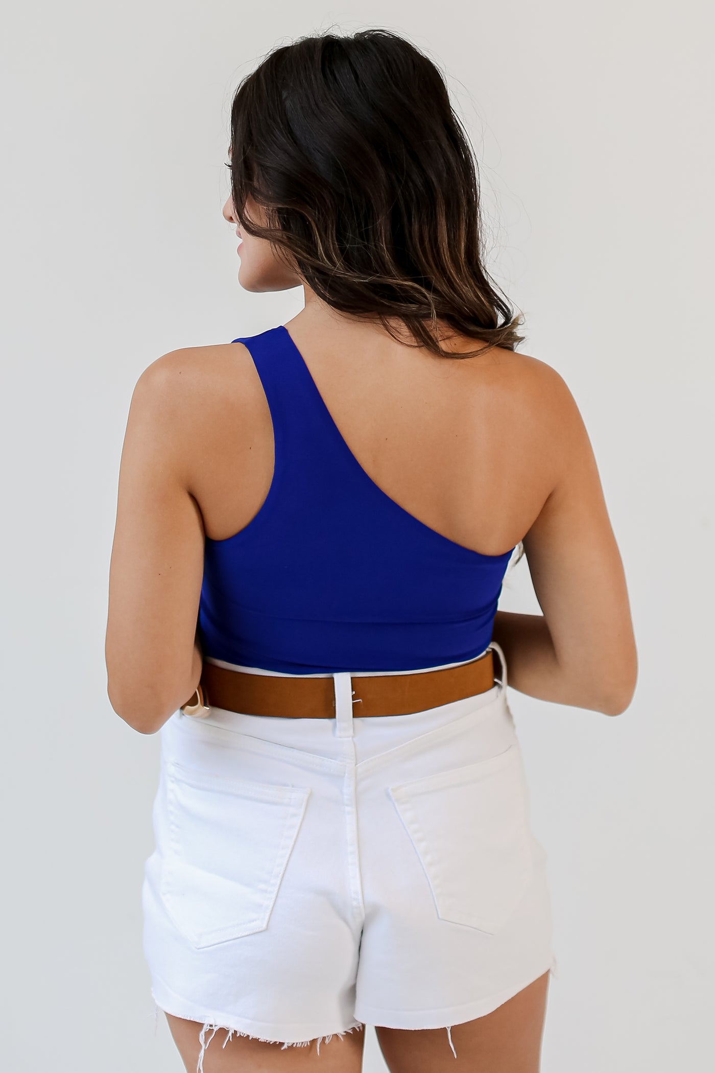 blue One-Shoulder Bodysuit back view