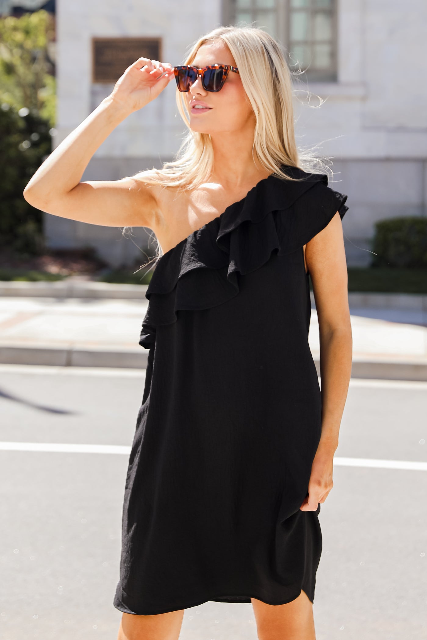 black One-Shoulder Mini Dress