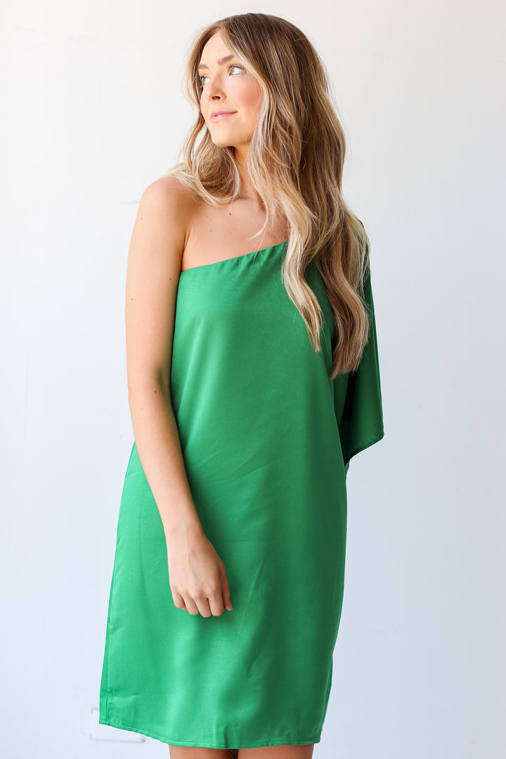 green One-Shoulder Mini Dress front view