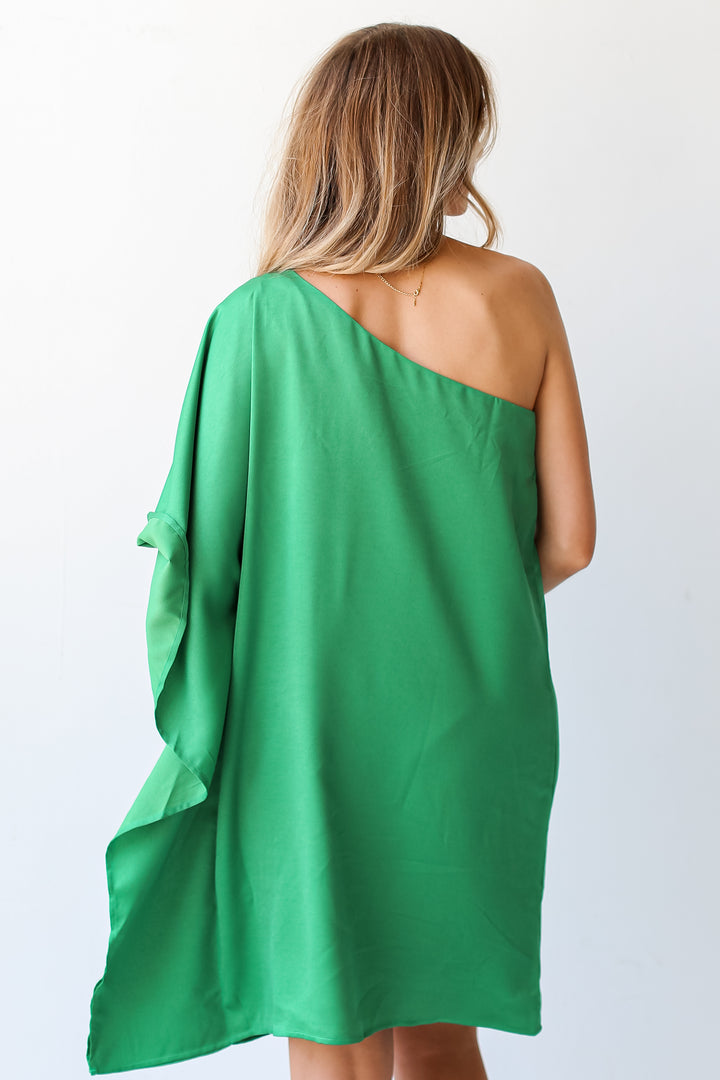 green One-Shoulder Mini Dress  back view