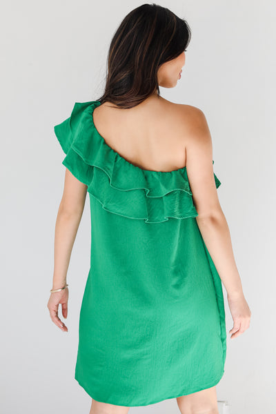 green One-Shoulder Mini Dress back view