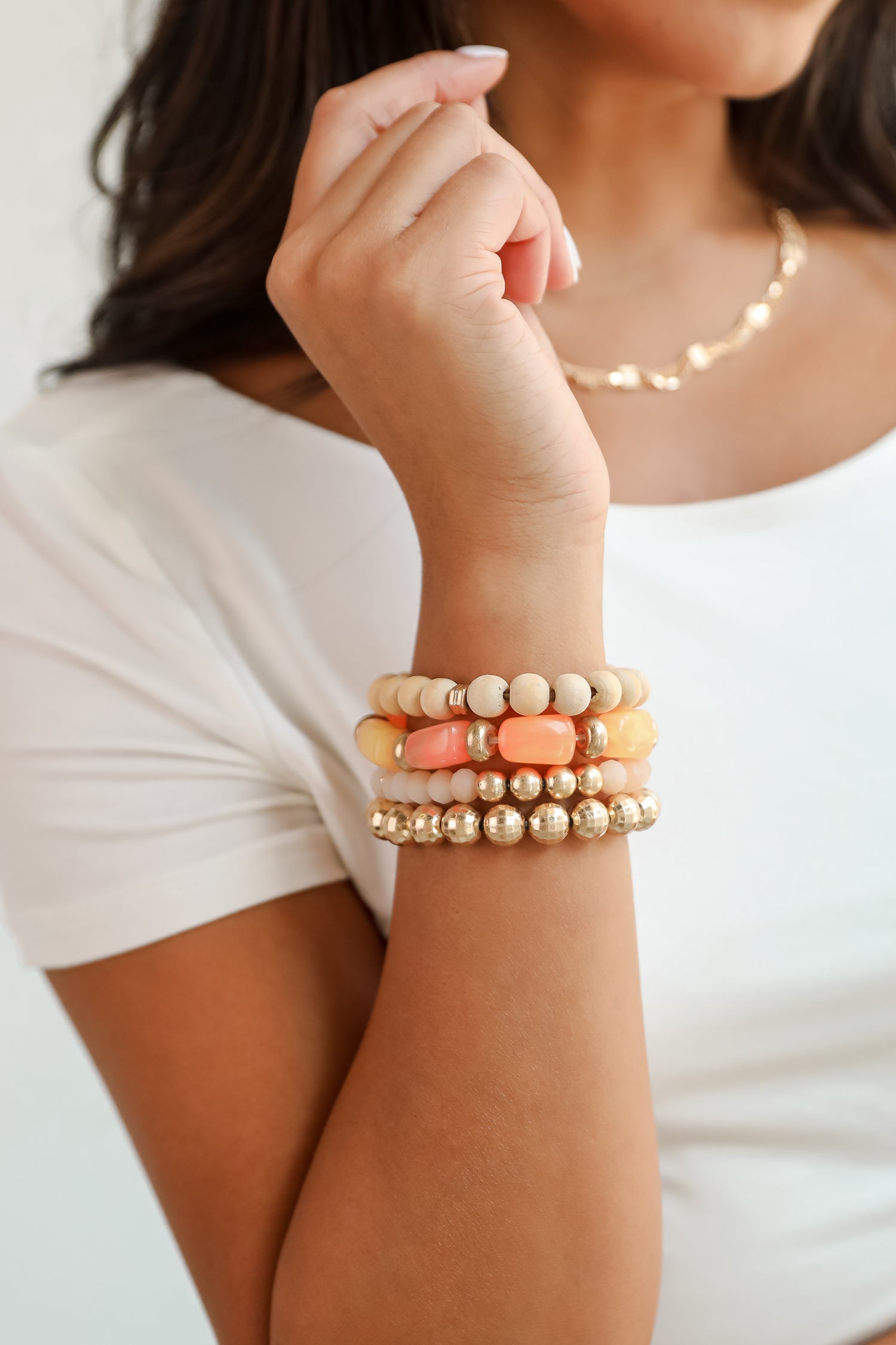 Ellie Orange Beaded Bracelet Set