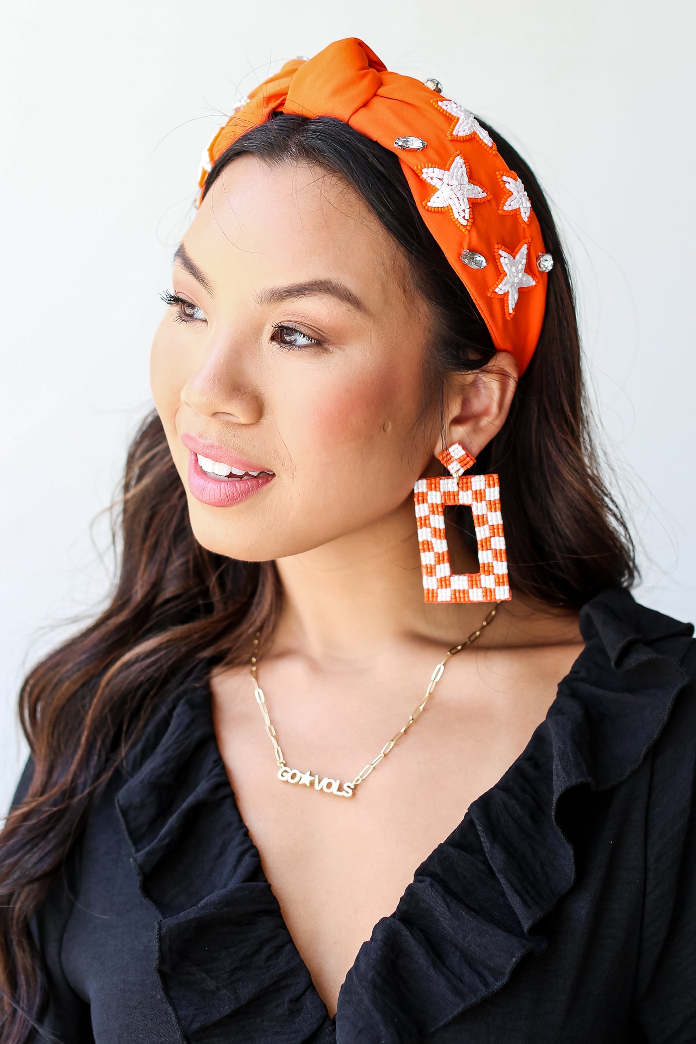 Orange Star + Gemstone Knotted Headband side view