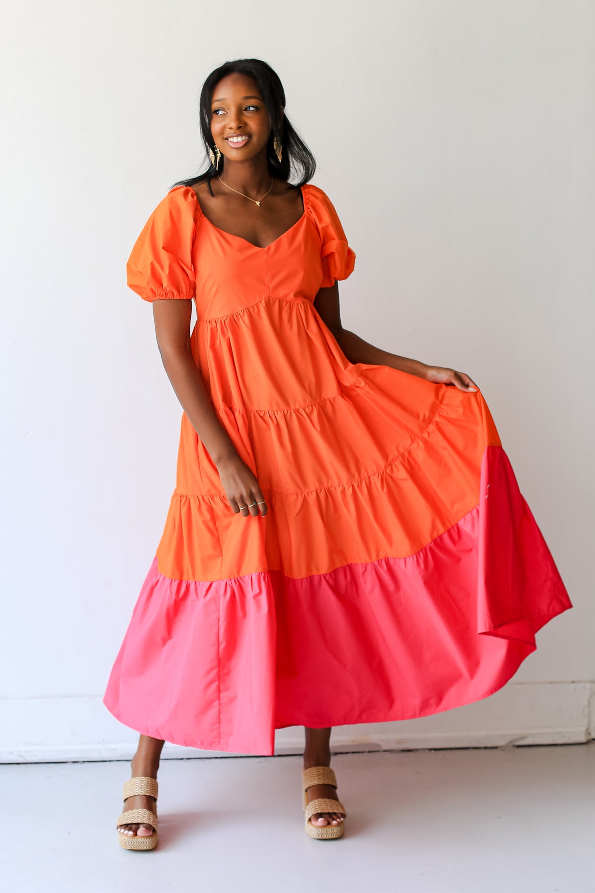 Flowy Orange Tiered Maxi Dress For Summer ShopDressUp Dress Up