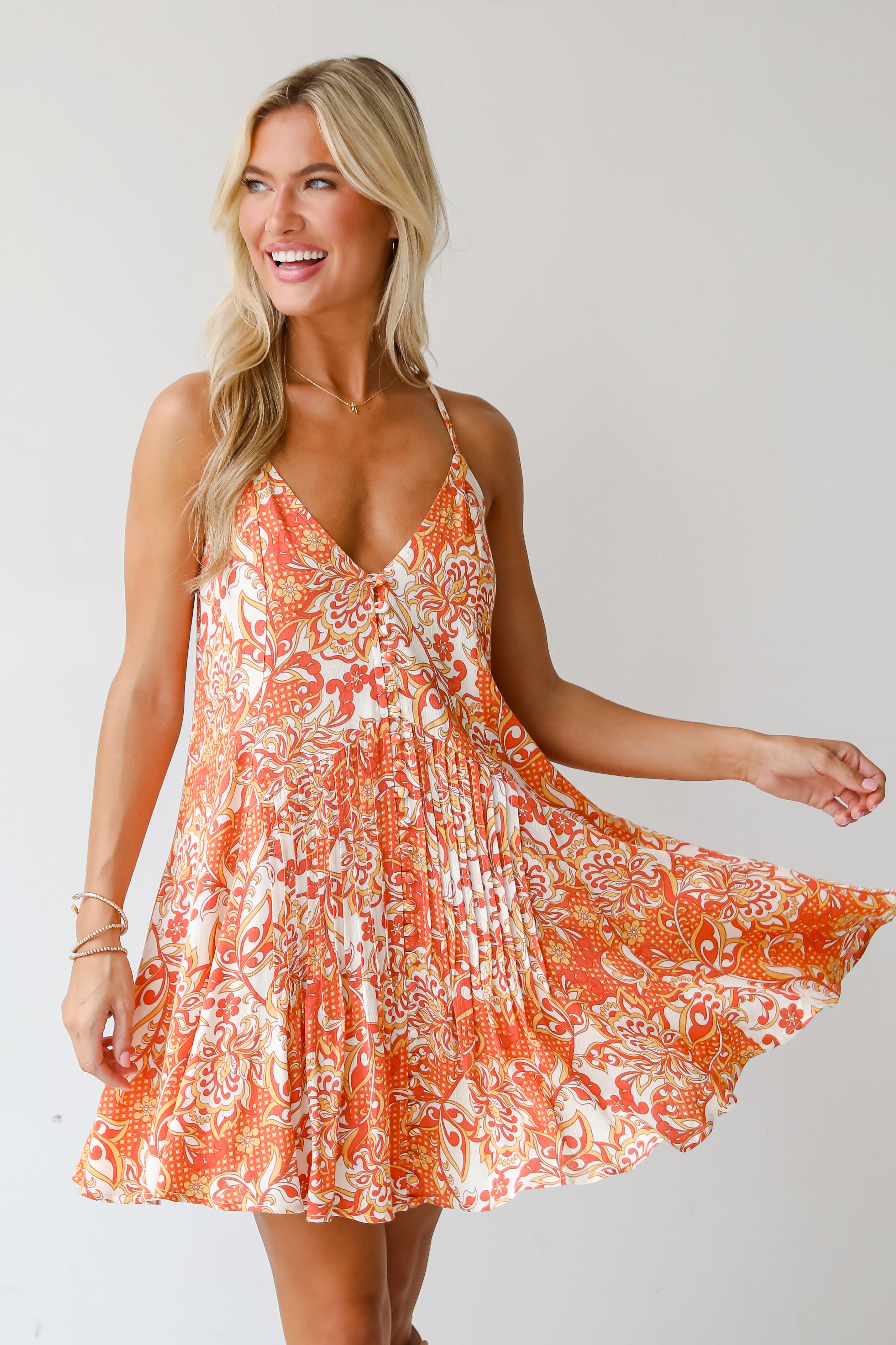 Majorly Stylish Orange Paisley Floral Mini Dress