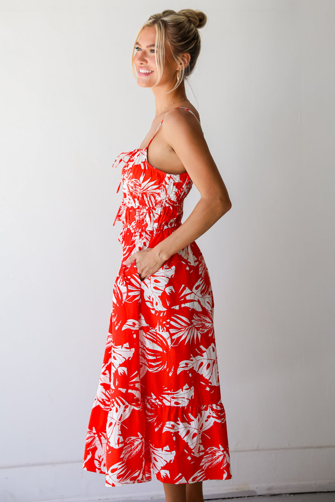 Perfect Paradise Orange Tropical Print Midi Dress