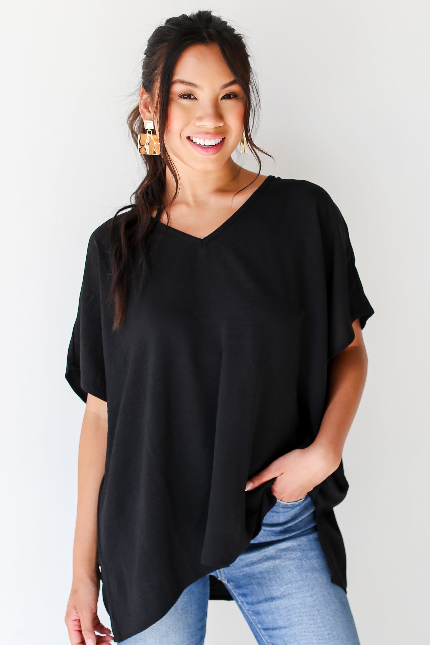 black Oversized Blouse front view