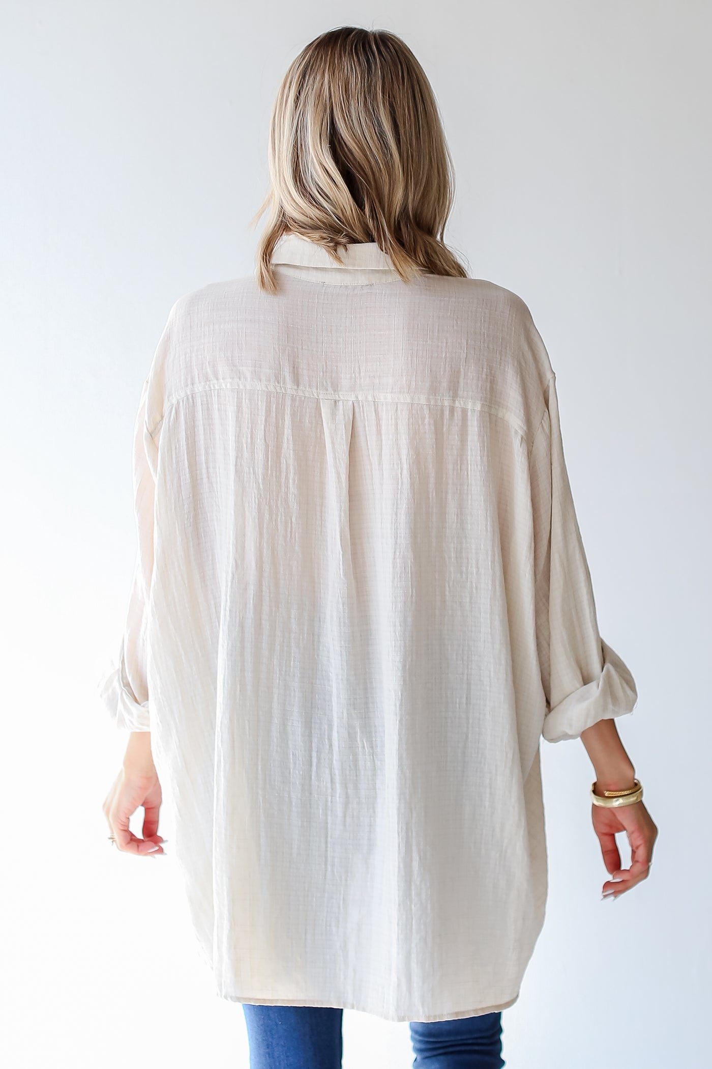 beige Oversized Button-Up Blouse for women
