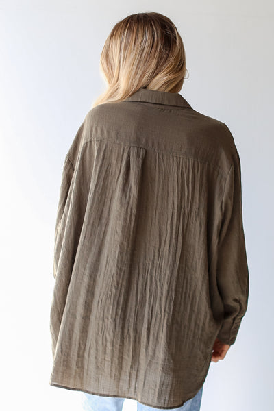 olive Oversized Button-Up Blouse back view