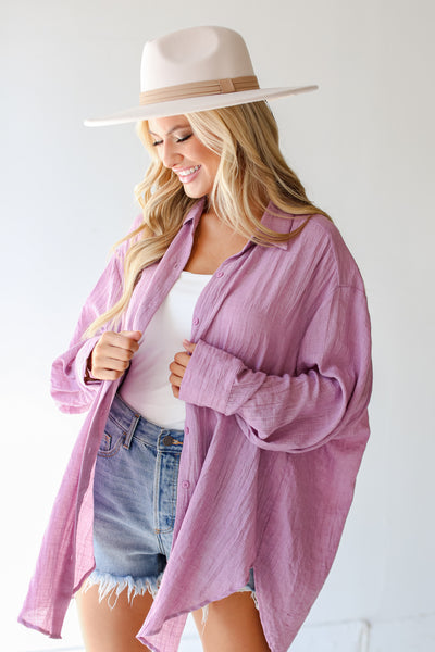 boho lavender Oversized Button-Up Blouse