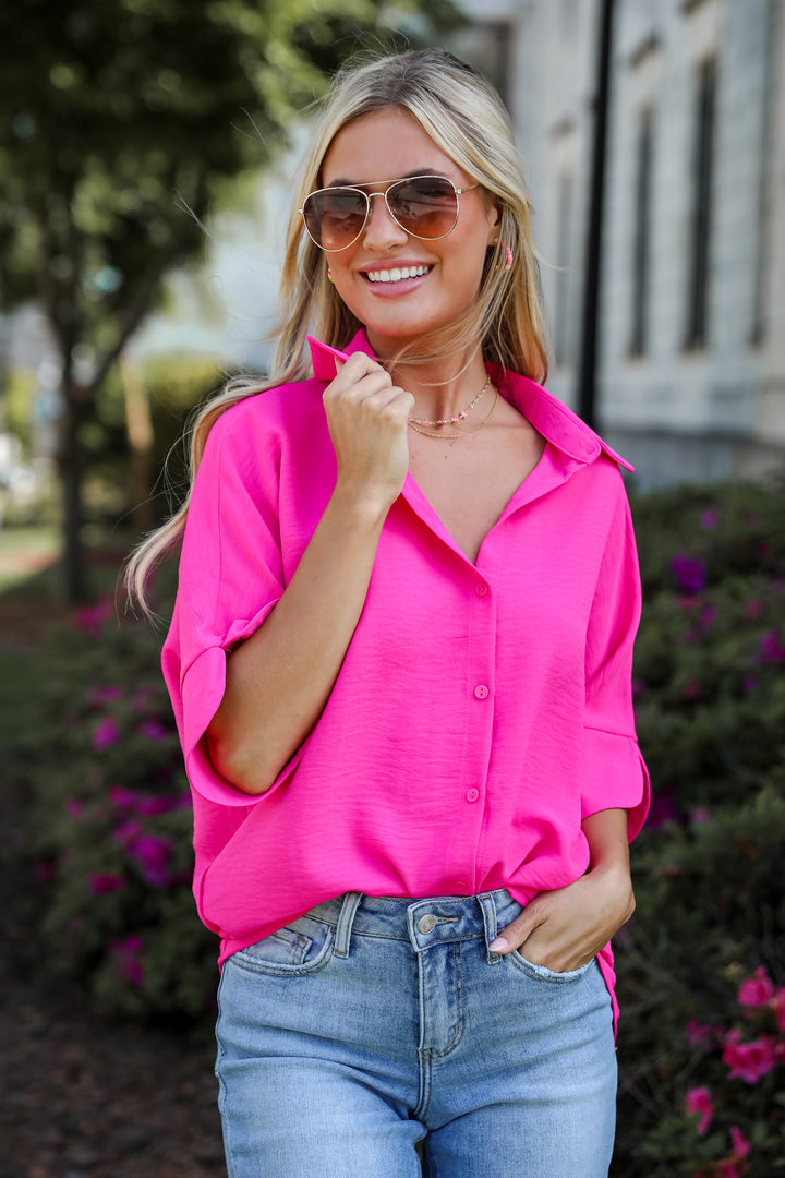 cute hot pink Oversized Blouse