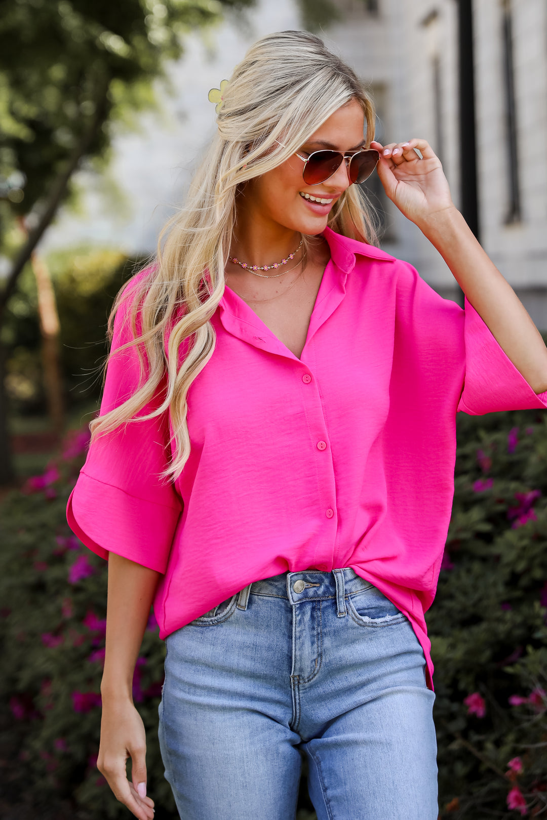 hot pink Oversized Blouse