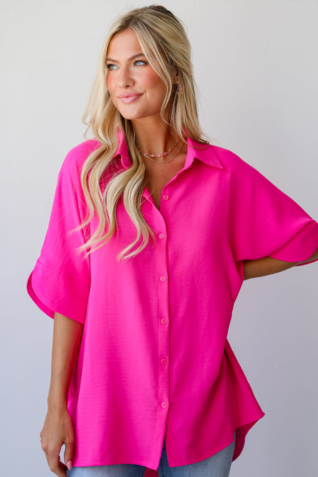 pink button up blouse