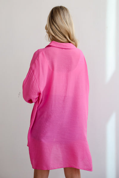hot pink Oversized Button-Up Blouse