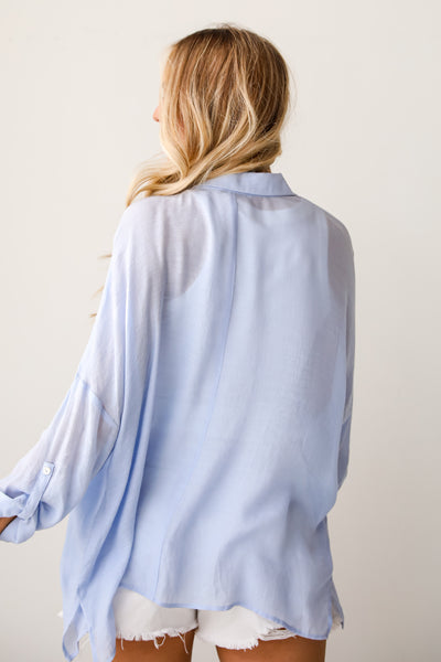 Kelsey Oversized Button-Up Blouse in light blue