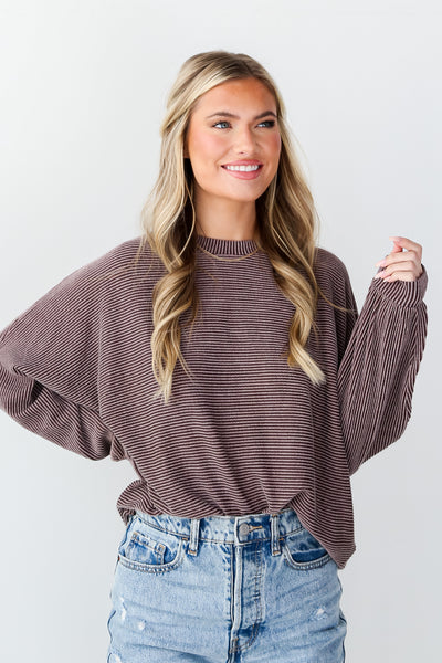 Brown Oversized Corded Top on model