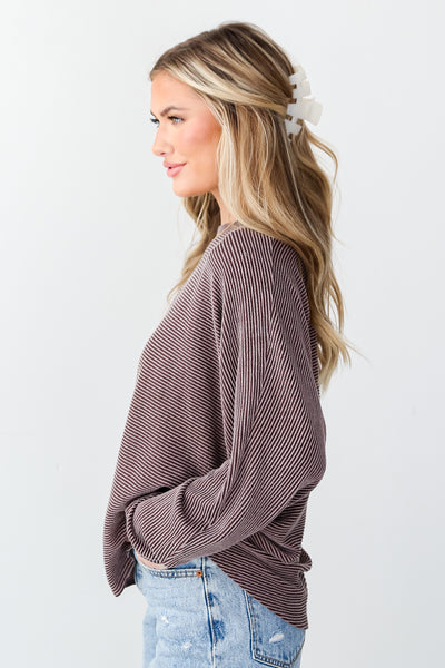 Brown Oversized Corded Top side view