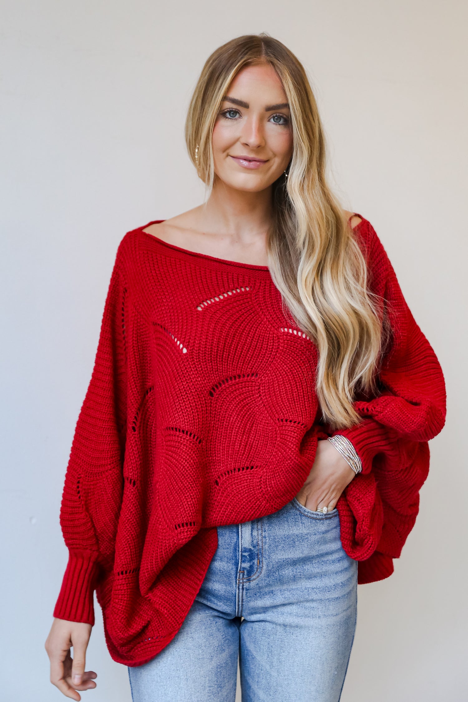 red Oversized Sweater front view