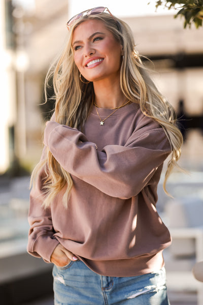 casual brown Oversized Pullover