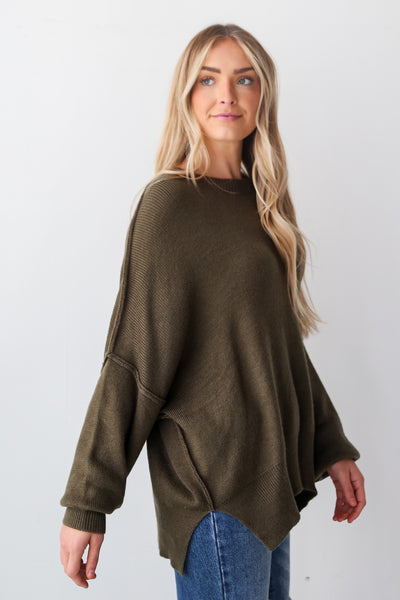 green Oversized Sweater side view
