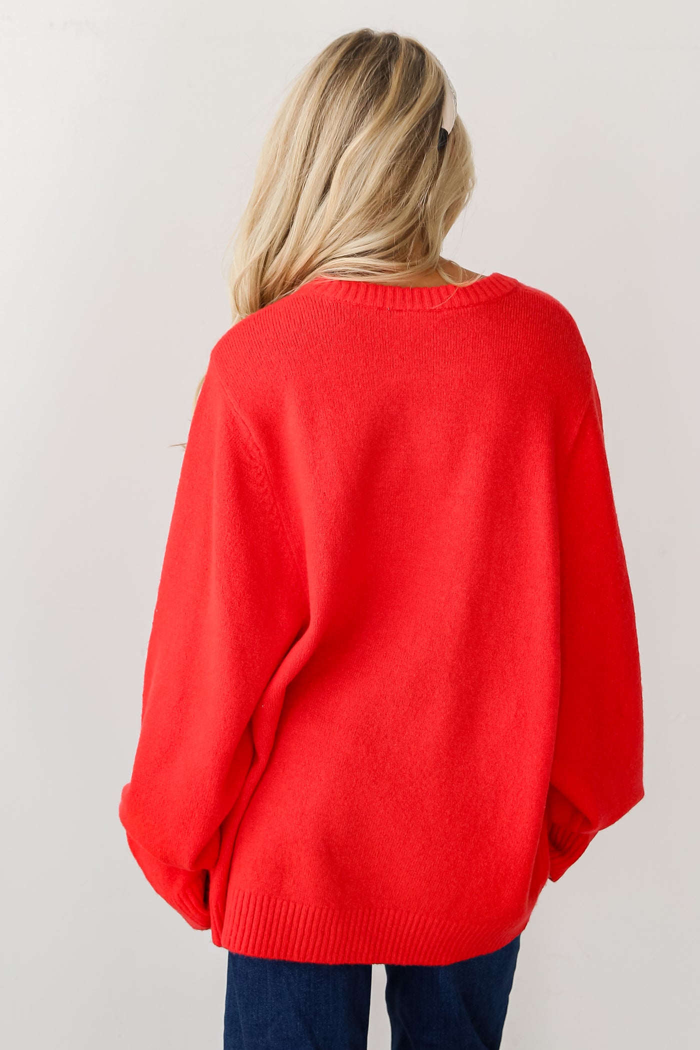 red Oversized Sweater back view