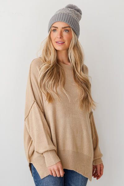 taupe Oversized Sweater front view