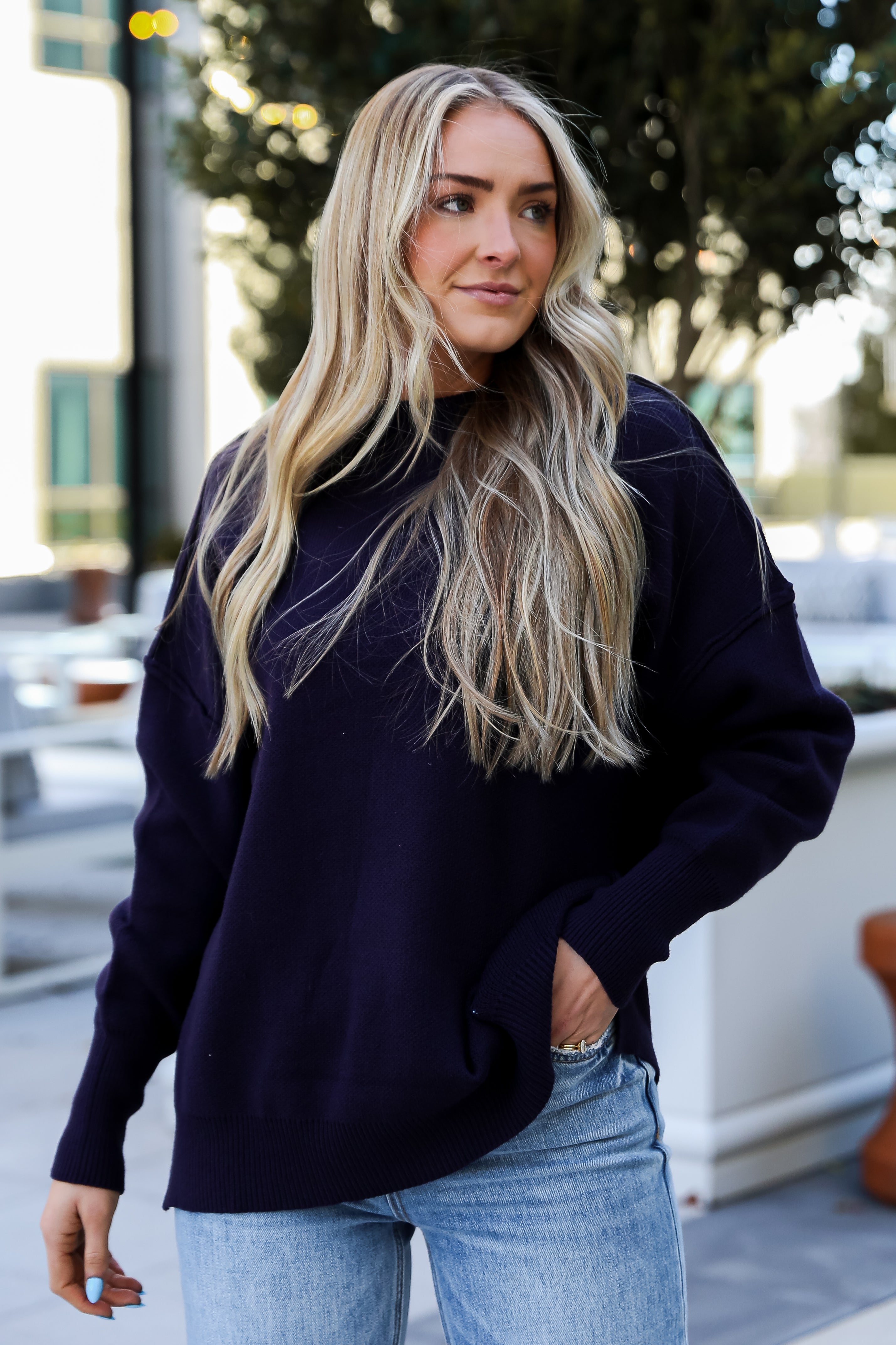 Navy oversized sweater best sale