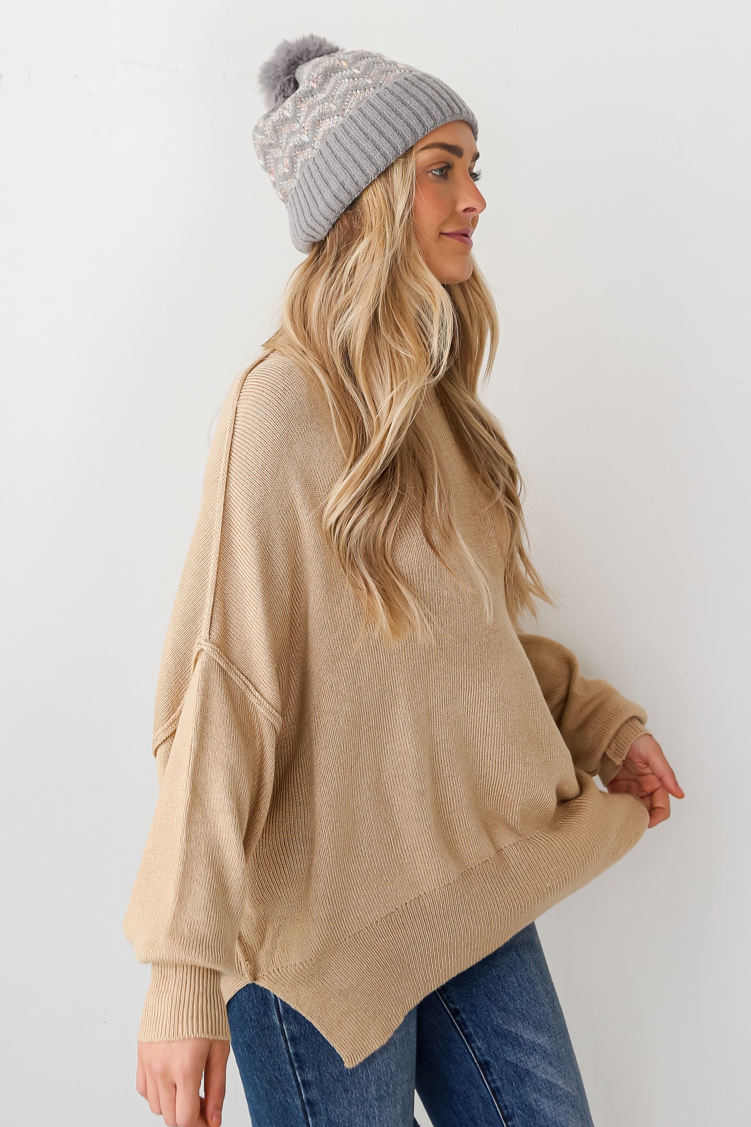 taupe Oversized Sweater side view