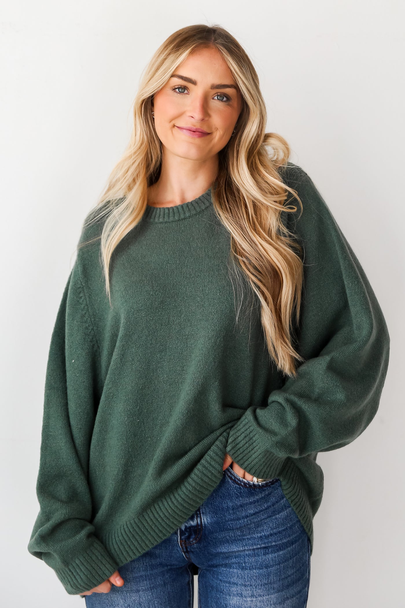 green Oversized Sweater front view