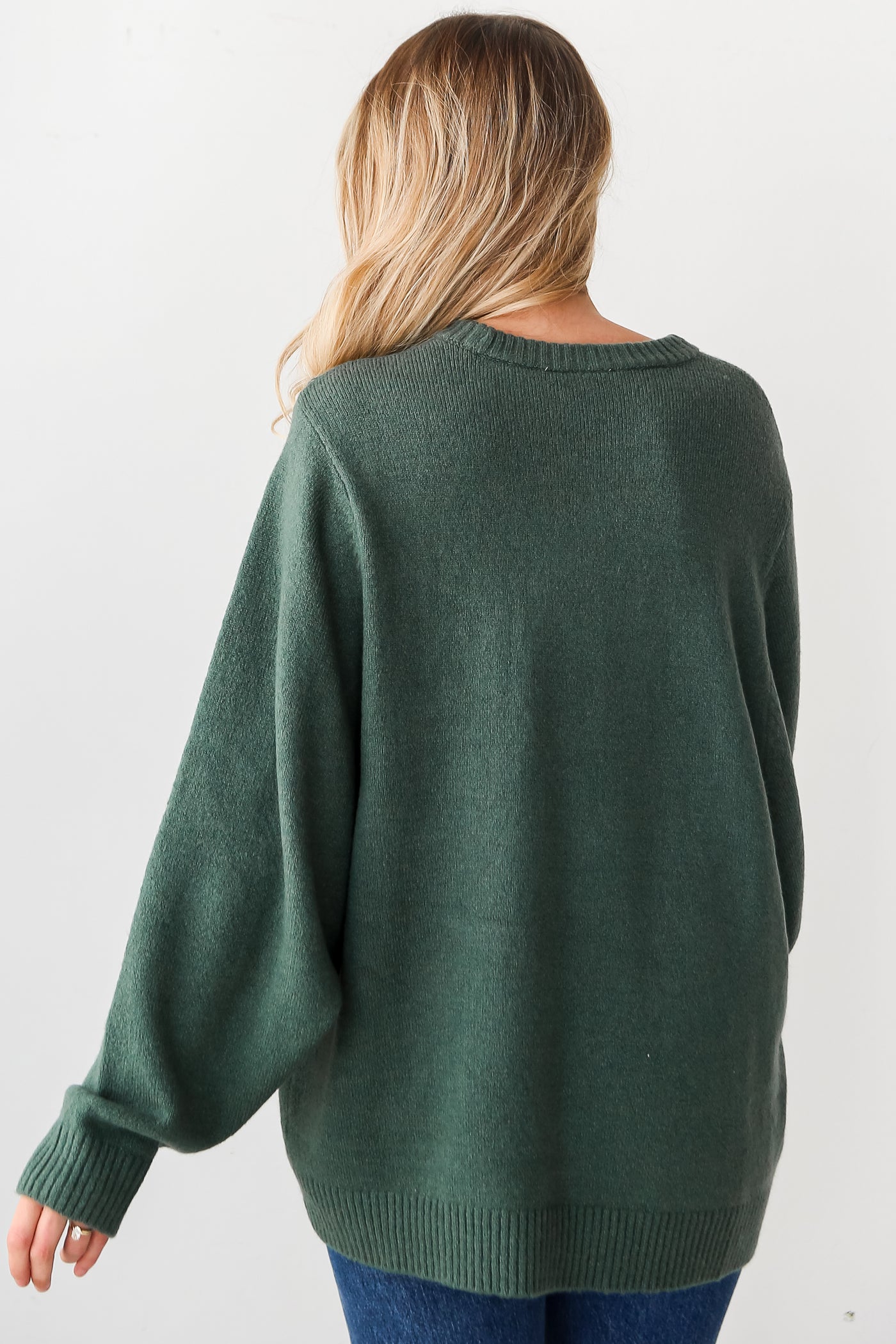 green Oversized Sweater back view