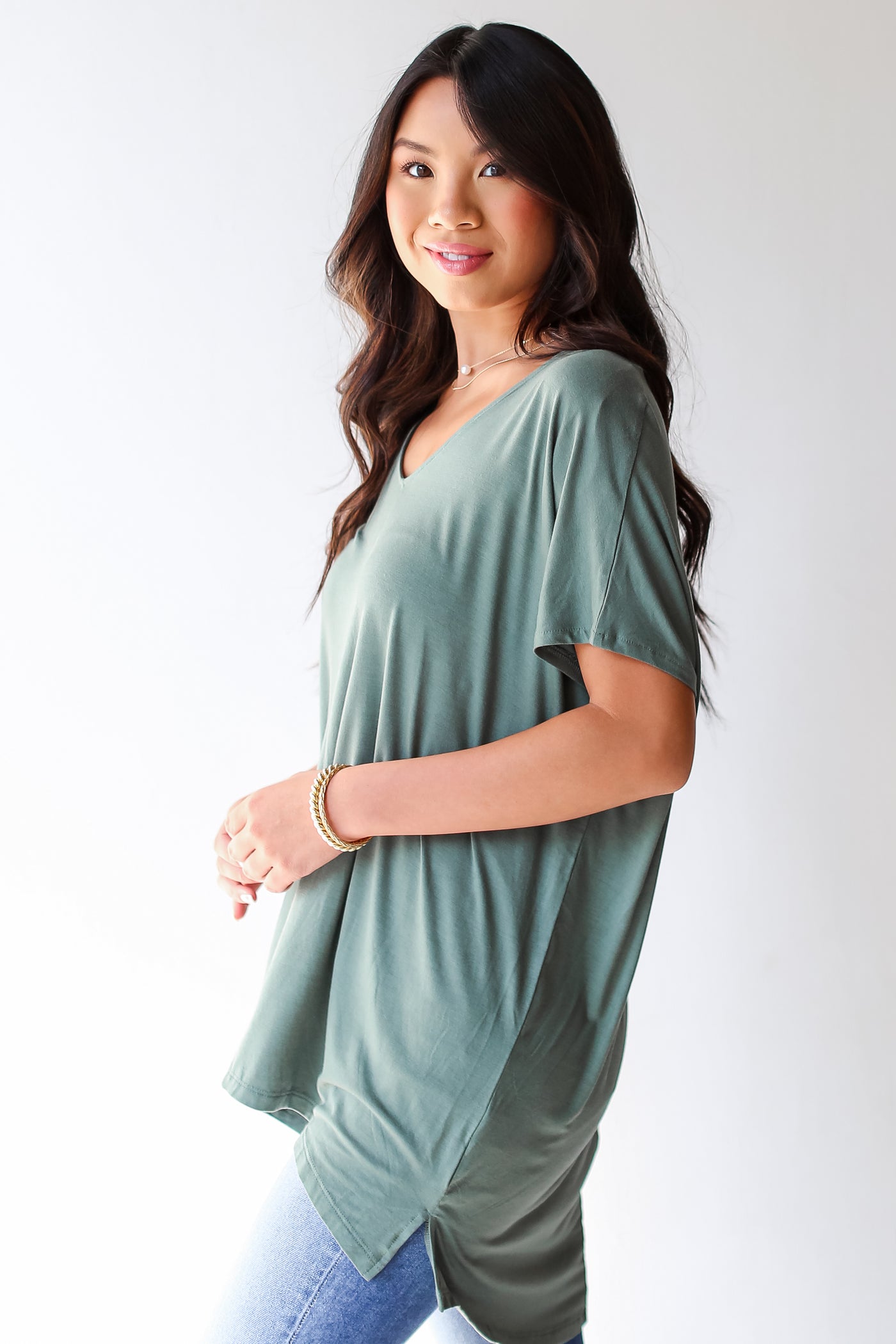 sage Everyday Oversized Tee side view