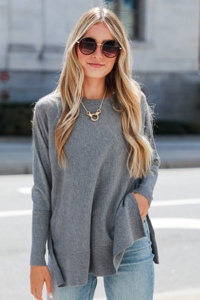grey Lightweight Knit Sweater