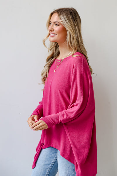 pink Lightweight Knit Oversized Top on model