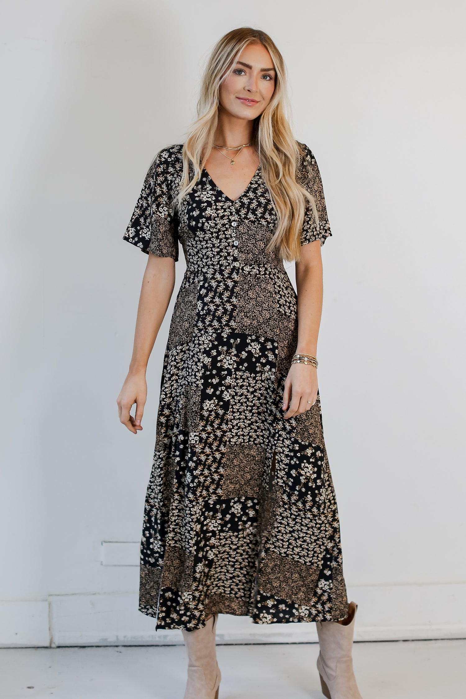 black floral maxi dresses