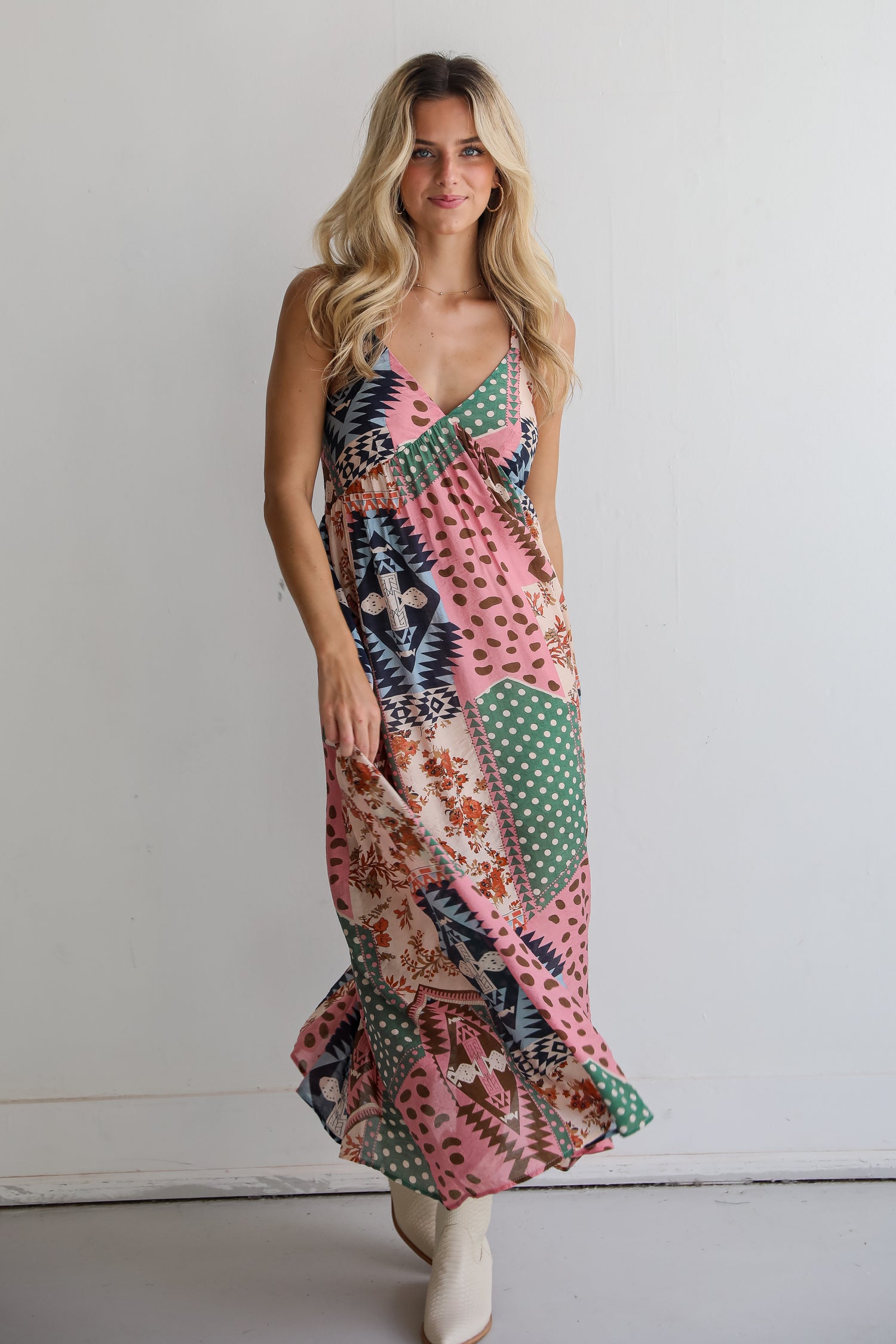 Unbelievably Divine Cream Patchwork Maxi Dress