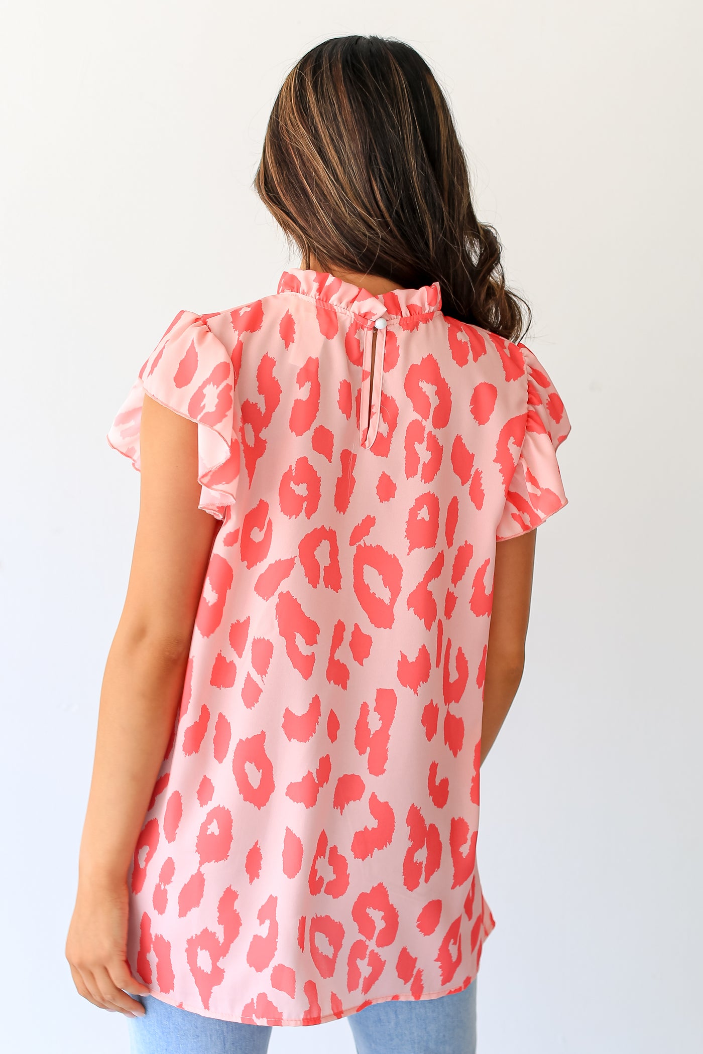 pink leopard Sleeveless Blouse back view