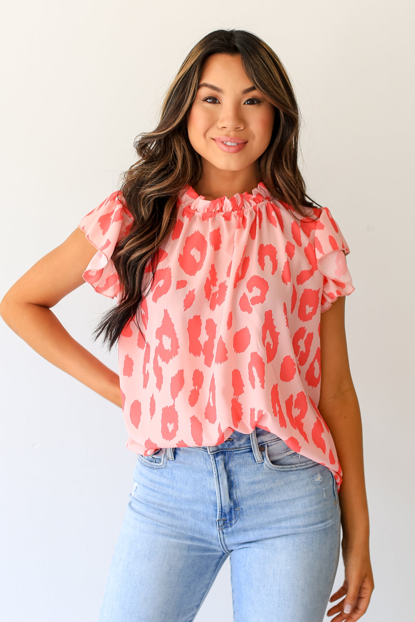 pink leopard Sleeveless Blouse front view