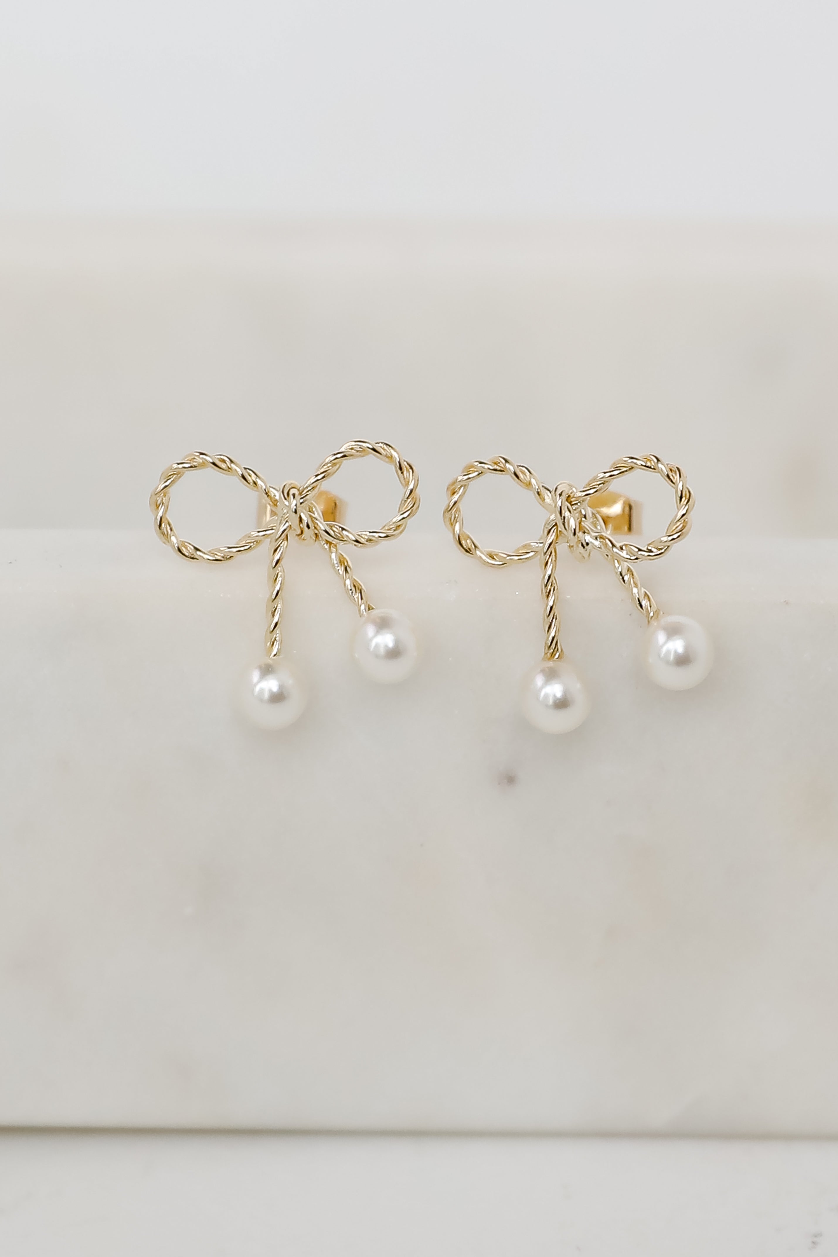 Wren Gold Pearl Bow Stud Earrings