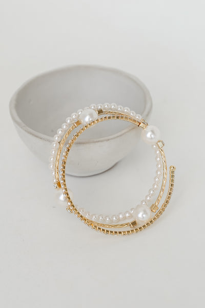 Gold Pearl + Rhinestone Bracelet Set
