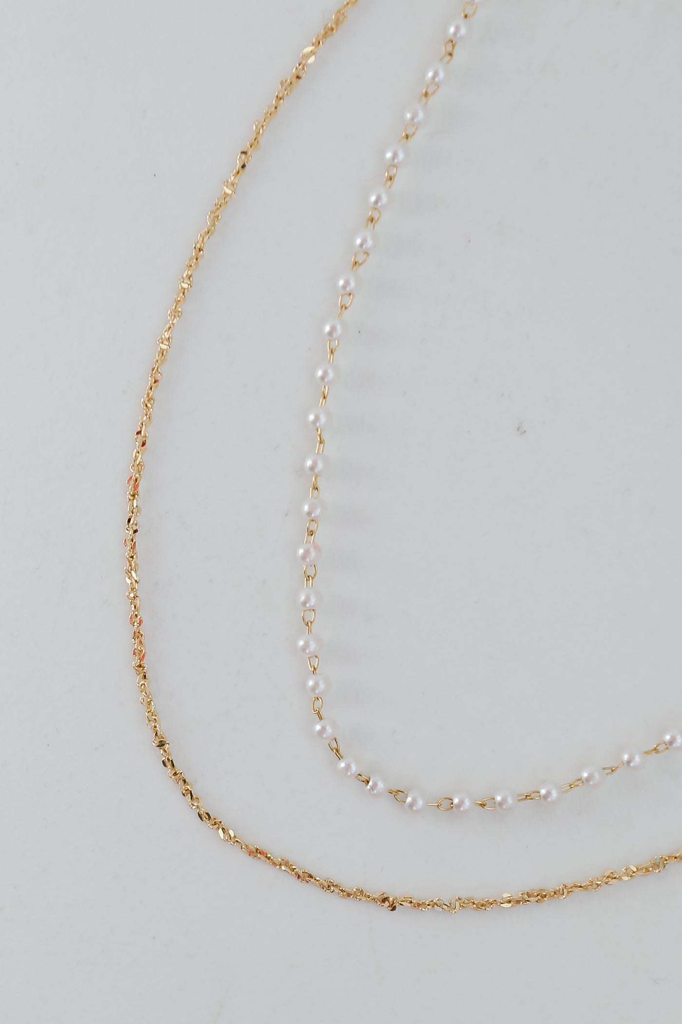 Gold Pearl Layered Chain Necklace