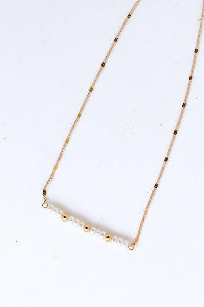 Gold Pearl Bar Necklace
