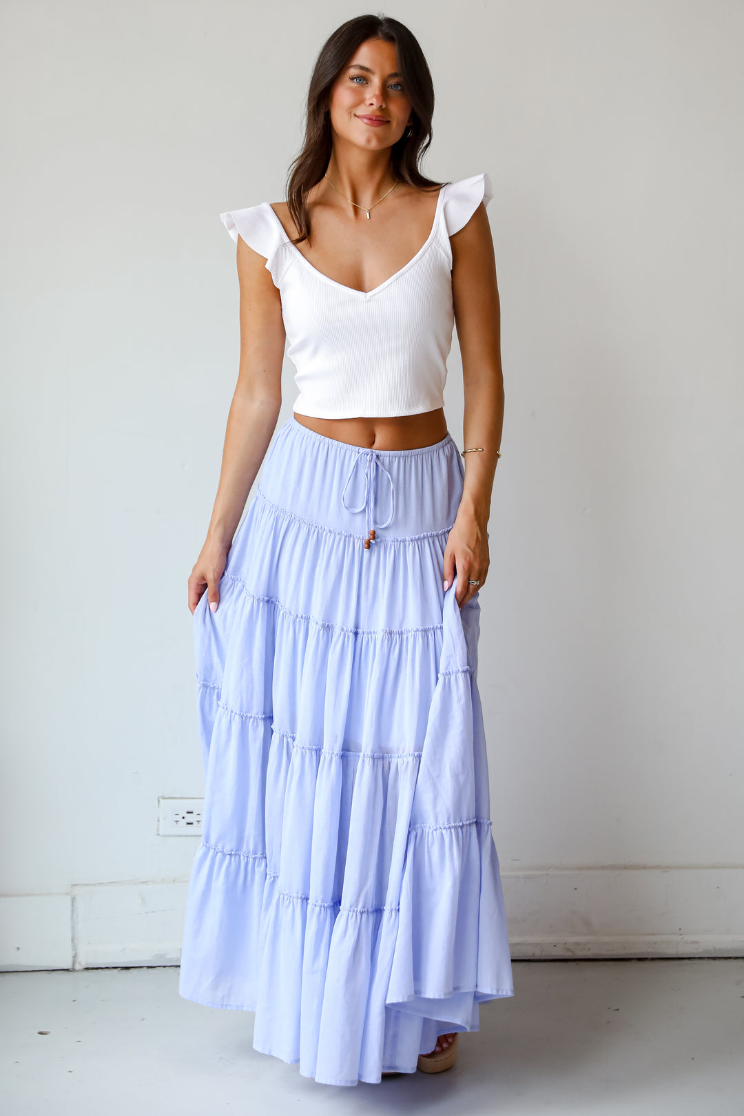 Adorable Lifestyle Periwinkle Tiered Maxi Skirt