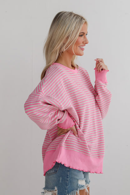 Charismatic Comfort Pink Striped Oversized Pullover