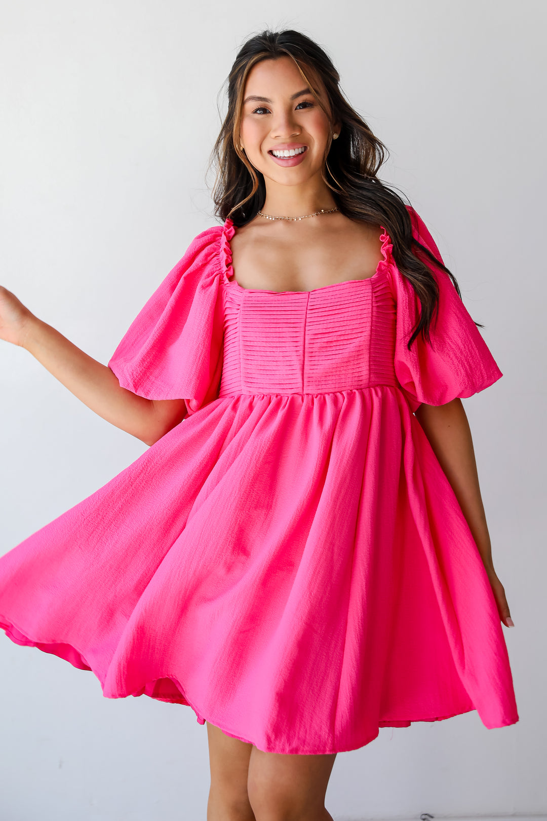 womens Pink Babydoll Mini Dress
