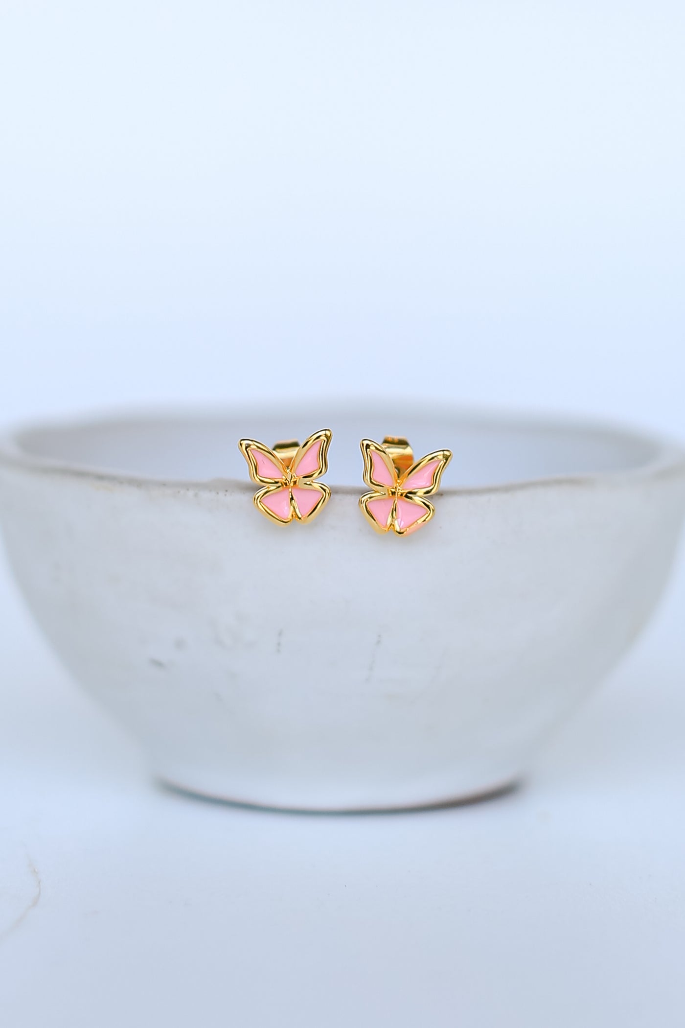 pink Butterfly Stud Earrings close up
