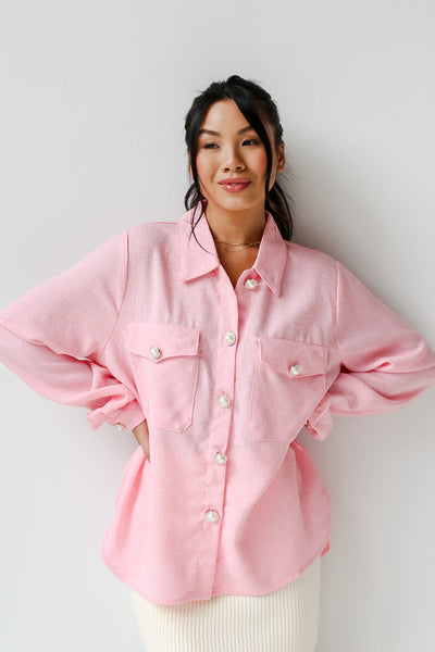 Pink Button-Up Blouse front view