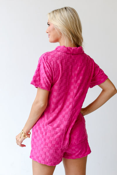 pink knit Checkered Romper back view